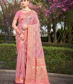 Sangam Prints Light Pink Stain Silk Woven Work Traditional Tassels Saree