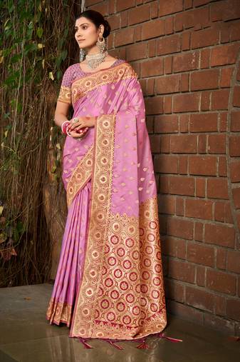 Sangam prints purple stain silk woven work traditional tassels saree