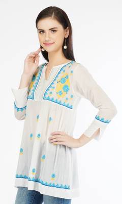 s cotton mulmul hand embroidered short lucknowi chikankari kurti white 2