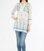 Vahson women's cotton mulmul hand embroidered short lucknowi chikankari kurti white