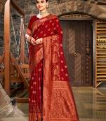 Sangam Prints Maroon Silk Woven Work Traditional Tassels Saree