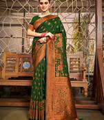 Sangam Prints Dark Green Silk Woven Work Traditional Tassels Saree