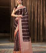 Sangam Prints Brown Stain Silk Woven Work Traditional Tassels Saree