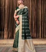 Sangam Prints Dark Green Stain Silk Woven Work Traditional Tassels Saree