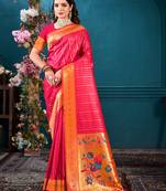 Sangam Prints Pink Paithani Silk Woven Work Traditional Tassels Saree
