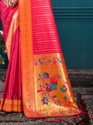 Sangam Prints Pink Paithani Silk Woven Work Traditional Tassels Saree 3