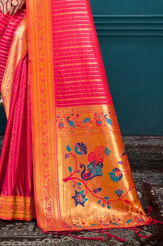 Sangam Prints Pink Paithani Silk Woven Work Traditional Tassels Saree