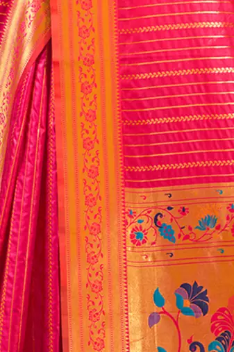 Sangam Prints Pink Paithani Silk Woven Work Traditional Tassels Saree