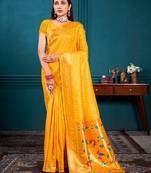 Sangam Prints Mustard Paithani Silk Woven Work Traditional Tassels Saree