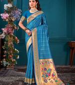 Sangam Prints Blue Paithani Silk Woven Work Traditional Tassels Saree