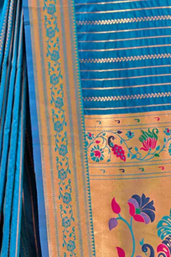 Sangam Prints Blue Paithani Silk Woven Work Traditional Tassels Saree