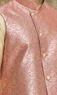 Pink art silk jacket kurta for men's 4