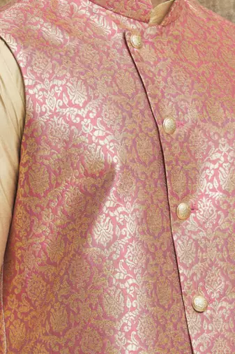 Pink art silk jacket kurta for men's