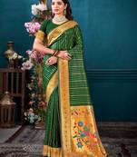 Sangam Prints Dark Green Paithani Silk Woven Work Traditional Tassels Saree
