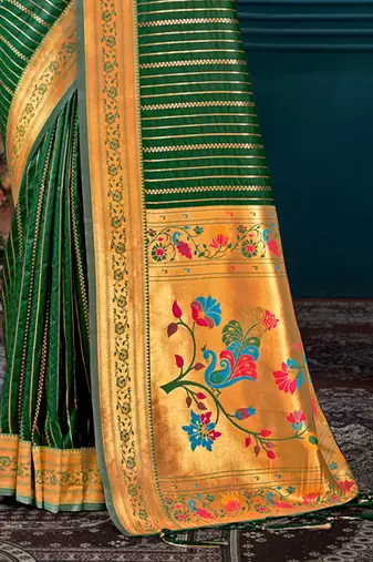 Sangam Prints Dark Green Paithani Silk Woven Work Traditional Tassels Saree