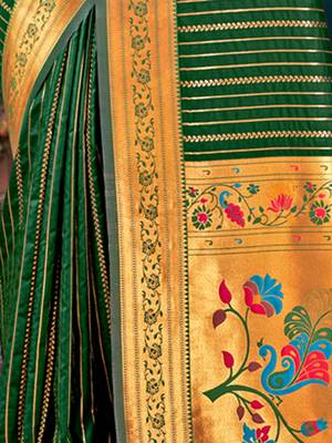 Sangam Prints Dark Green Paithani Silk Woven Work Traditional Tassels Saree 4