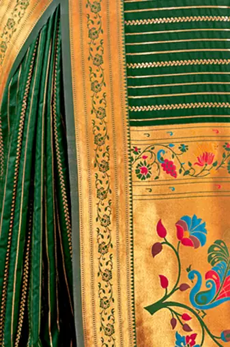 Sangam Prints Dark Green Paithani Silk Woven Work Traditional Tassels Saree