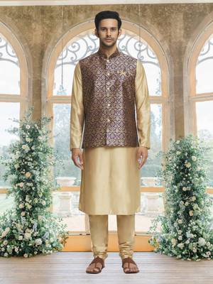 Purple art silk jacket kurta for men's 1