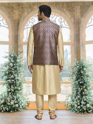 Purple art silk jacket kurta for men's 2