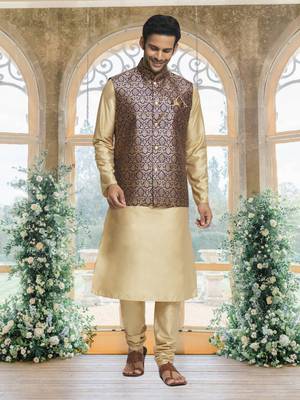 Purple art silk jacket kurta for men's 3
