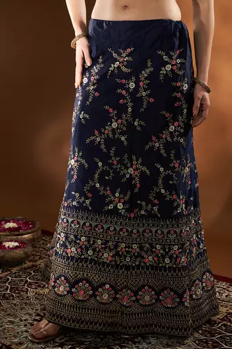 Blue Pink Embroidered Semi Stitched Lehenga Choli