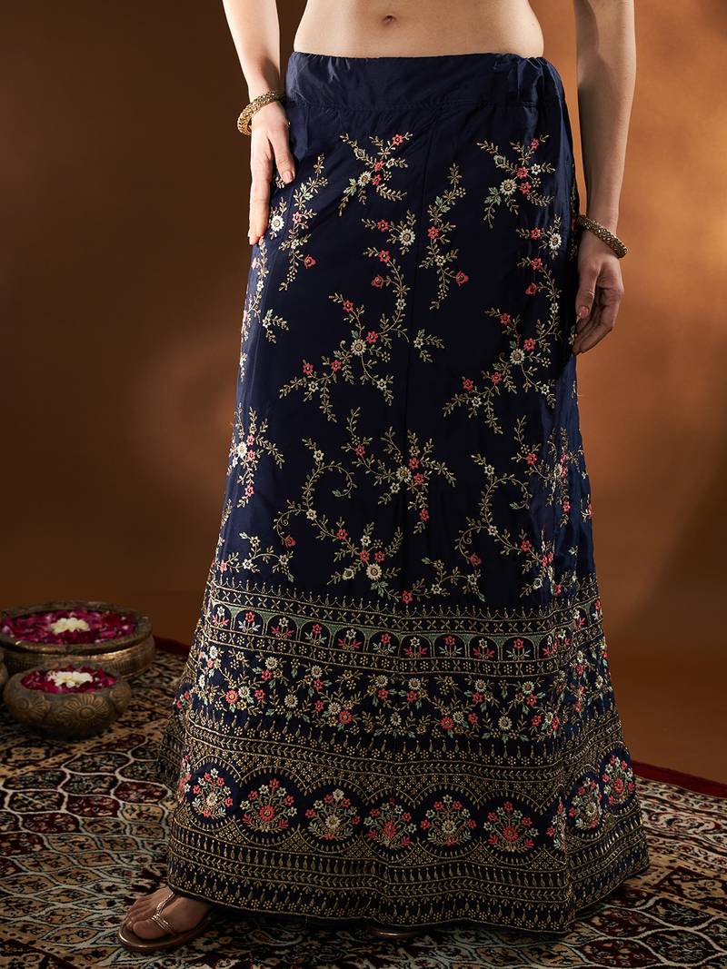 Blue Pink Embroidered Semi Stitched Lehenga Choli