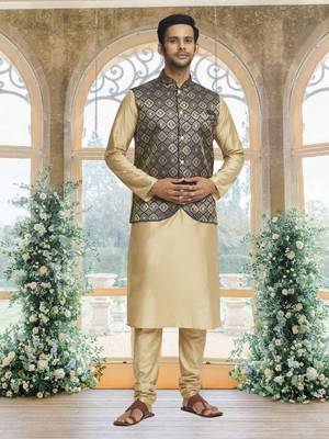 Black art silk jacket kurta for men's 1