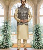 Black art silk jacket kurta for men's