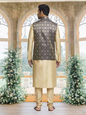 Black art silk jacket kurta for men's 2