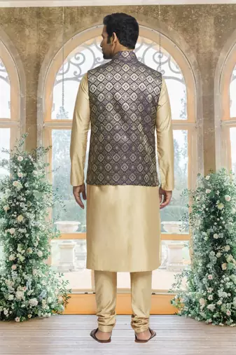 Black art silk jacket kurta for men's
