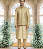 Gold art silk jacket kurta for men's