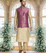 Magenta art silk jacket kurta for men's