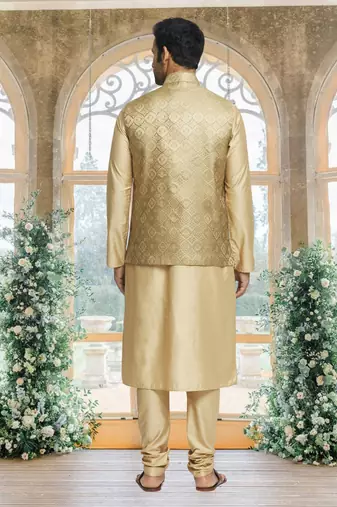 Gold art silk jacket kurta for men's