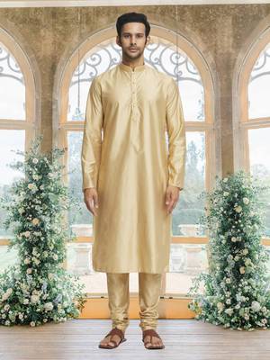 Gold art silk jacket kurta for men's 4