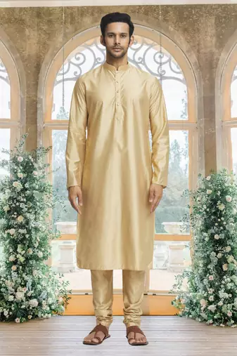 Gold art silk jacket kurta for men's