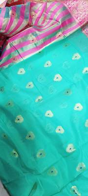 Aqua Blue Jacquard Cotton Blend Woven Maheshwari Saree With Blouse Piece 7