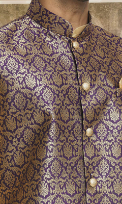 Purple art silk jacket kurta for men's 4