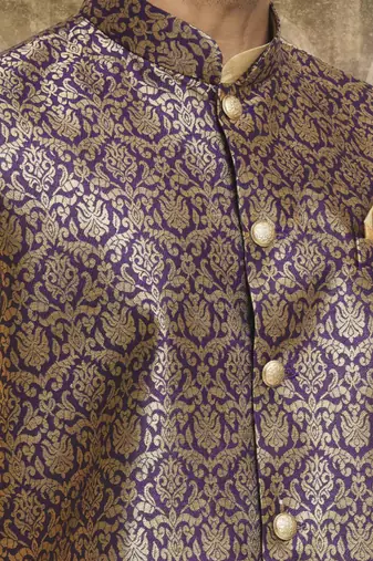 Purple art silk jacket kurta for men's