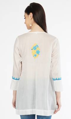 s cotton mulmul hand embroidered short lucknowi chikankari kurti white 3