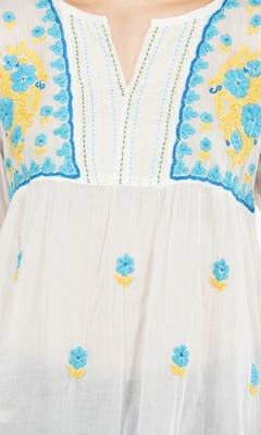 s cotton mulmul hand embroidered short lucknowi chikankari kurti white 5