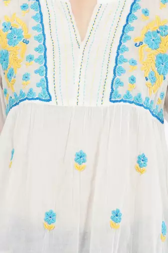 Vahson women's cotton mulmul hand embroidered short lucknowi chikankari kurti white