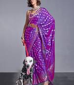 Purple Softsilk Jacquard Woven Saree With Blouse