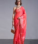 Peach Softsilk Jacquard Woven Saree With Blouse