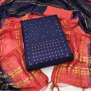 Indigo Blue Coco silk blend Hand Work Unstitched Dress Material 1