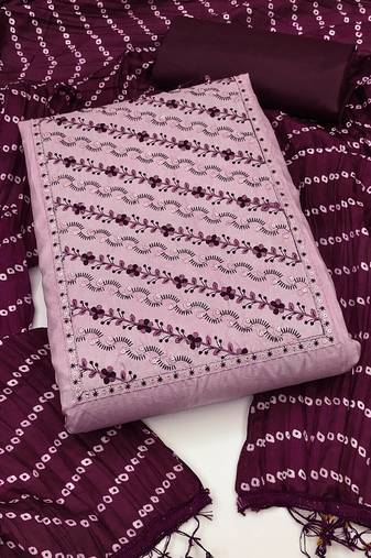 Lavender Coco silk blend Hand Work Unstitched Dress Material