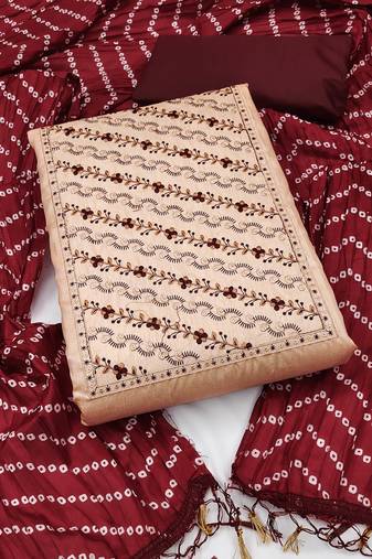 Peach Coco silk blend Hand Work Unstitched Dress Material