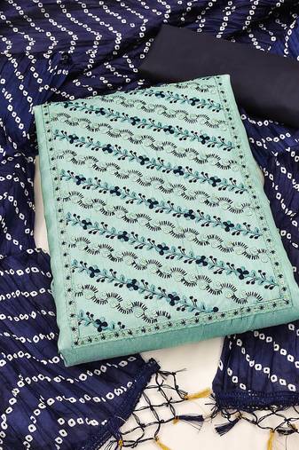 Turquoise Coco silk blend Hand Work Unstitched Dress Material