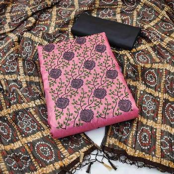 Pink Zora silk blend Hand Work Unstitched Dress Material 1