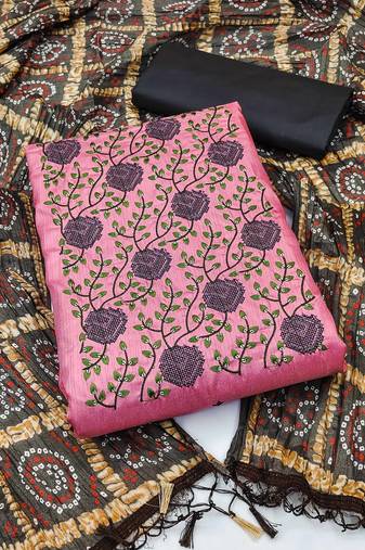 Pink Zora silk blend Hand Work Unstitched Dress Material