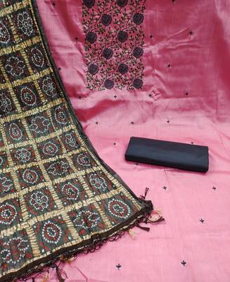 Pink Zora silk blend Hand Work Unstitched Dress Material 2